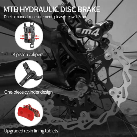 4 Piston Mountain Bike Hydraulic Disc Brake Set For Front Right 800mm And Rear Left 1400mm E Bike Brakes zoom detail.