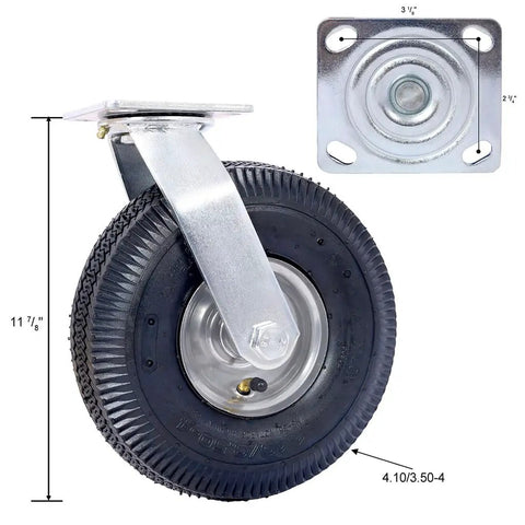 Haul Whatever You Need With These Heavy Duty 10 Inch Pneumatic Caster Wheels Set Of 4 Featuring flat proof rubber tire and steel hub design.