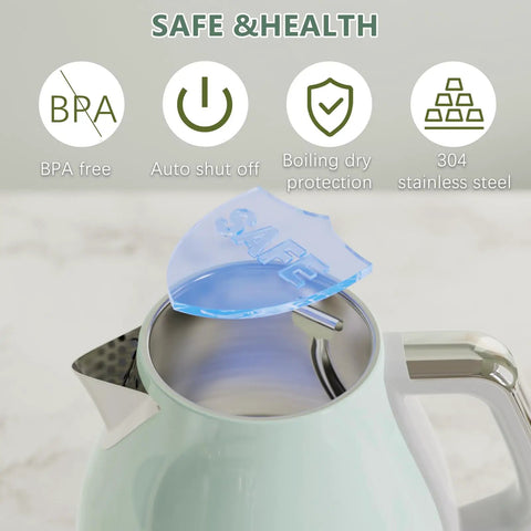 Electric Tea Kettle 1500W 1L Fast Boil Stainless Steel BPA Free Teapot With Auto Shut Off Boil Dry Protection Retro Small Design