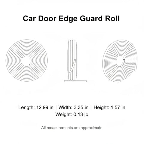 Universal Fit Car Door Edge Guard Rubber Trim Strip Light Colored, dimensions and weight display, 12.99 x 3.35 x 1.57 inches