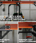 Beefy Adjustable Gantry Crane Frame For Lifting Up To 1 Ton With Locking Wheels Portable Shop Lift Hoist Rated 2,000 LB Height Up To 12 Feet Heavy Duty Steel Construction Frame Only with I-beam and chain hoist compatibility.