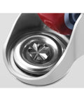 Close-up of swivel mechanism on rugged heavy duty top plate swivel caster wheels with dual locking brakes, metal structure.