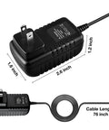 24V 0.5A Wall Charger Adapter For KEERDA DZ012ALL240050U Replacement AC DC Power Supply shown with dimensions and cable length