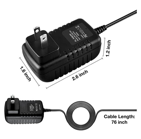 Top Shelf 12.5V AC DC Power Adapter Compatible With Allied Time Usa At 4500, dimensions shown, 76-inch cable, heavy-duty design.