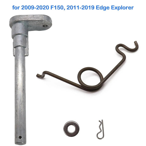 Aluminum Fuel Door Hinge Kit With Gas Door Spring for 2015 Through 2020 F150 permanent repair fix, parts displayed on white background.