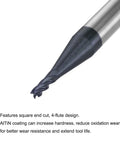 Close-up of Square Nose End Mill 1.5mm Tip Diameter Solid Carbide AlTiN Coated CNC Router Bit 4 Flute Spiral Milling Cutter