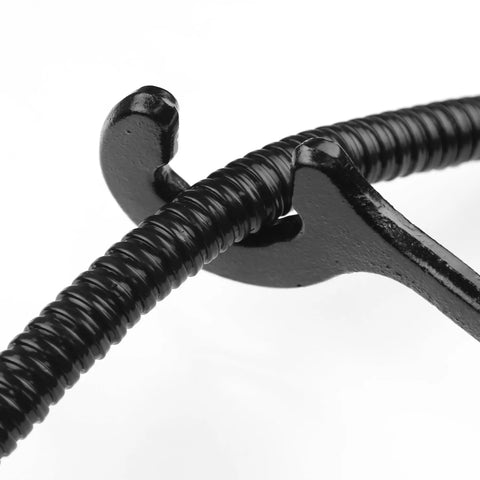 Close-up of the Rig Ready 14 Inch Cable Bender Hand Operated Wire Bending Tool's forged steel hooks and cable.