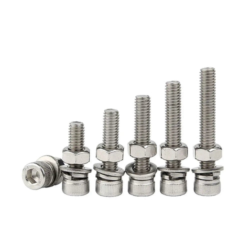 304 Stainless Steel M6 Hex Socket Head Cap Screws And Nuts Kit With Flat Spring Washers Fastener Set For Indoor And Outdoor Use, assorted lengths