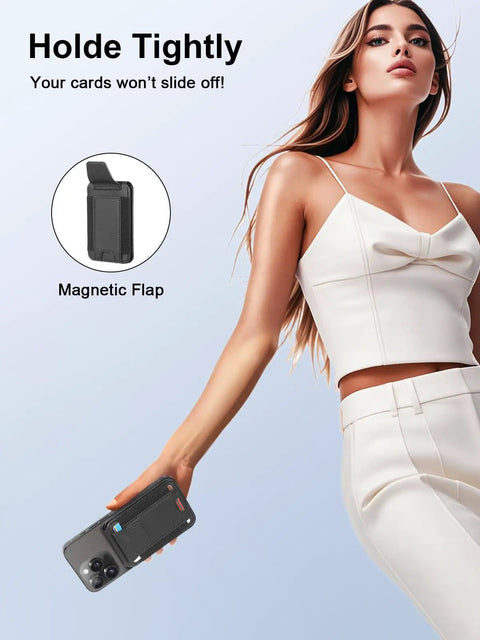 Must Have MagSafe Wallet For iPhone With Find My, Dope Magnetic Card Holder in hand, showing magnetic flap.