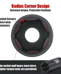 Radius corner design detail of Half Inch Drive Master Impact Hex Driver Set 20 Piece SAE And Metric Socket Kit, focus on wear reduction.