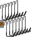 Heavy Duty Rafter Hanger Set for Garage and Workshop, Large S Hooks With Non Slip Coating, Holds Ladders, Bikes, Ropes and Bulk Items Up To 50 Lbs, Anti Rust Steel, 12 Pack, Black