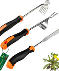 3 Pack Weed Puller Tool Set With Stainless Steel Weeders And Rubber Handles For Easy Garden Cleanup, tools on white background