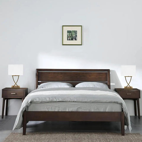 Bedroom setup with 3-Way Dimmable Touch Table Lamp With USB C Port And AC Outlet on nightstands next to bed, white shades, 21.38 inch tall.