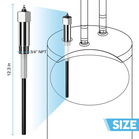 Diagram of Titanium Powered Water Heater Anode Rod For 40 To 89 Gallon Tanks with 3/4" NPT fitting and 12.3 in length.