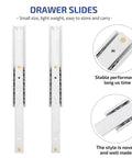 Side Mounted Double Row Ball Bearing Drawer Slides 2 Pack Straight Up Heavy Duty Cold Rolled Steel cabinet glides close-up view.