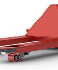 Heavy Duty Manual Hydraulic Pallet Truck With Push Rod Height Control And Adjustable Fork Height And Dual Wheel Linkage For Easy Pallet Lifting And Loading Dock Moves For Heavy Loads On Busy Loading Docks And Warehouses, red steel forks