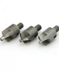Three Piece 120 Degree Countersink Bit Set With Drill Guide Sizes 21 30 40 Self Centering Pilot Cutters Made From High Speed Steel For Precise Holes And Clean Finishes