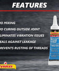 Blue Medium Strength Threadlocker 6ml Tube For Bolts And Fasteners Prevents Loosening From Vibration And Locks Tight Rust And Corrosion Protection For Cup Plugs Starter Mounts Oil Pan Valve Cover Bolts shown with features.