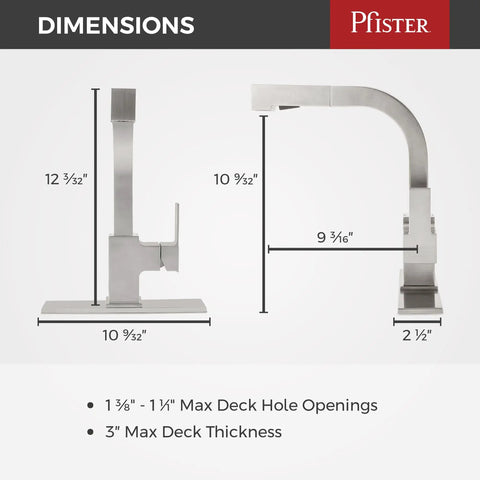 Dimensions of Arkitek Single Handle Kitchen Sink Faucet With Pull Out Sprayer High Arc Design Polished Chrome Finish 1.8 GPM.