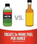 Kickstart Your Rig Small Engine Fuel Treatment And Carb Cleaner in green bottle versus yellow liquid; highlights fuel treatment benefits.