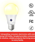Outdoor Dusk To Dawn LED Light Bulbs A19 3000K Soft White, 1200 Lumens, 10.5W Equivalent with photocell and safety logos
