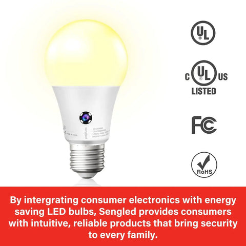 Outdoor Dusk To Dawn LED Light Bulbs A19 3000K Soft White, 1200 Lumens, 10.5W Equivalent with photocell and safety logos