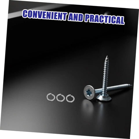 Hella Tough Stainless Steel Spring Lock Washers Assortment Kit with a screw and three split lock washers on a dark surface.