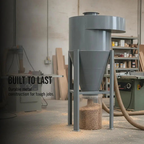 Heavy Duty Industrial Dust Collector That Sucks Up Shop Dust Like A Boss And Ensures Smooth Sailing Workshop Cleanup With Zero Hassle Heavy Gauge Metal Housing And Pro Grade Performance, featuring durable gray metal construction.