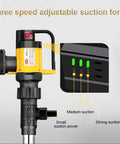 Heavy Duty Electric Drum Pump 1000W Brushless Motor For Diesel And Kerosene Transfer Fast Flow 130 Liters Min With Hose showing adjustable suction settings.