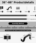 Heavy Duty 1 Inch Curtain Rod Set Adjustable From 36 To 88 Inches Black End Cap Drapery Rod With Modern Design parts diagram