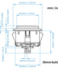 Gravity KS 30mm Mechanical Pushbuttons With Silent Linear Shafts, Snap In Mount, button schematic, dimensions detailed
