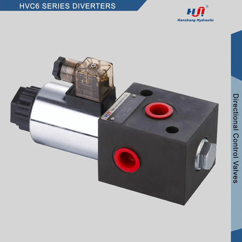 Solenoid Hydraulic Diverter Valve for Directional Spool Flow Control, SAE Six, 24V DC, Beefy Selector Valve with red ports