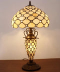 Cream Amber Stained Glass Bead Lampshade 12x6 Inch Replacement for Table Lamps Pendant Lights and Ceiling Fixtures, Tiffany Style Glass Shade With Cap, Shade Only on lamp.