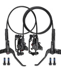 Hella Smooth Hydraulic Disc Brake Kit For Ebikes And Mountain Bikes With Top Shelf Aluminum Build Badass Piston Power Off System Fits 160 Mm Rotors Black Finish, twin piston design with cables and mounting hardware.