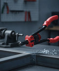 Heavy Duty Long Handle Rivet Nut Tool Kit With Case, Interchangeable Nosepieces And 10mm Mandrels, Two Wrenches, And A Pro Grade Full Set Of Rivet Nuts And Flush Rivets For Do It Yourself Home Improvement And Maintenance, red handles on metal frame