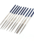 Diamond Files Set 10 Pcs Abrasive Hand Files 140mm Long 3mm Shank on white background