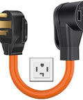 Nema 14 30P To 14 50R EV Charger Adapter Cord Total Breeze Dryer To Electric Vehicle Converter, compact design with orange cord.