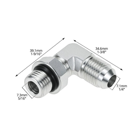 90 Degree Elbow Hydraulic Hose Fittings Set Ten Pieces Three Eighths Inch JIC Thirty Seven Degree Male End To Six SAE ORB Male Corner Elbow Adapters Carbon Steel Hydraulic End Connectors Built Tough For Flexible Leak Free Installations