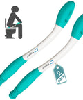 Two teal and white wiping aids labeled as "2 pack" with ergonomic handles for autonomy in personal hygiene.