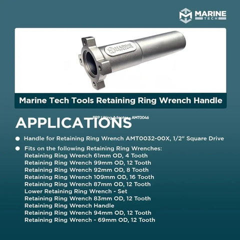 Retaining Ring Wrench Handle AMT0031 For Yamaha Mercury Verado Suzuki And Honda Outboard Tools displayed with specs