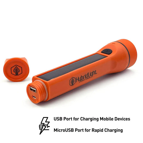 1000 Lumen Solar LED Flashlight With Micro USB Port Waterproof Orange Outdoor Utility Light Hybrid Solar Rechargeable