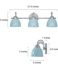 Blue Metal Shade Three Light Vanity Light With Brushed Nickel Finish Over Mirror For Bathroom Bedroom And Hallway, 21.5 Inch Length