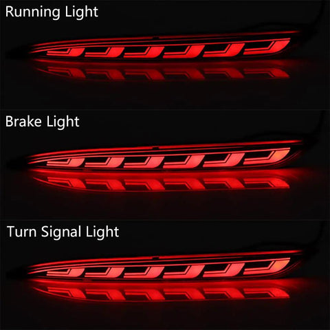 Straight Up High Output Rear Bumper Lights For Tesla Model 3 2017 To 2022 showing running, brake, and turn signal lights.