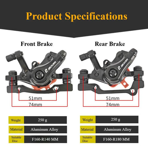 Universal Mechanical Disc Brake Set Built Tight For Sick Stopping Control On Mountain Road Folding Electric Bikes Front Rear Caliper System One Pair Black specifications with dimensions and weight