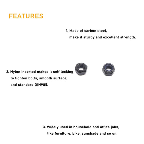 M6 Nylon Lock Nuts Kit 30 Pack With 1.0mm Pitch Black Zinc Plated Hex Self Clinching Nuts features carbon steel for solid locking