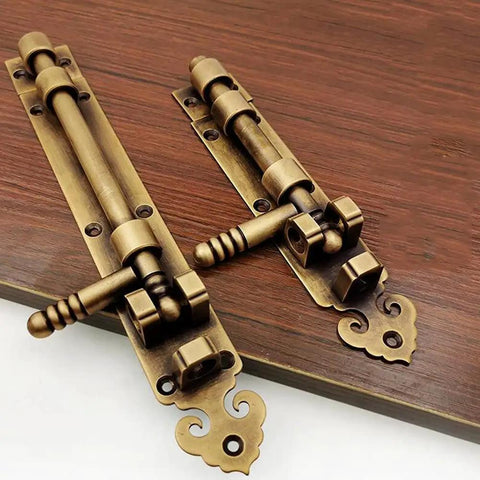 Heavy Duty Solid As A Rock Pure Copper Barrel Bolt Sliding Door Latch With Padlock Compatible Vintage Gate Lock, bronze finish.