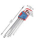 Heavy Duty 9Pcs Hex Key Set With Ball End Design, Long Arm Wrench Kit For Versatile Repair Jobs That Make Bending And Tightening Tasks A Total Breeze. 9-piece metric hex keys in holder, 23.8cm long