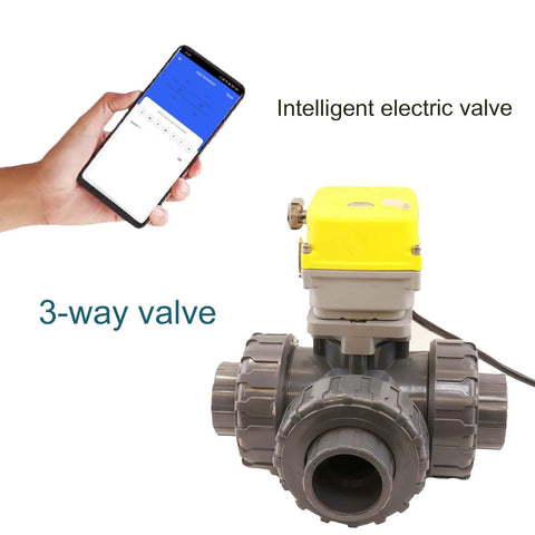 3 Way PVC Electric Ball Valve With WiFi Remote, App Timed Control, 110V-230V, L Type Water Diverter, DN50 2 Inch, Plug And Play Plumbing Valve For Home And Industrial Use, with phone app