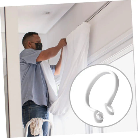 60 Pack Plastic Curtain Rings For Rods Thick Durable Construction With Smooth Glide For Heavy Curtains, man installing