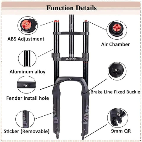 Dope 20 Inch Fat Tire E Bike Front Fork With Air Suspension 180mm Travel 135mm Spacing 9mm QR Straight Tube MTB Fork, function details